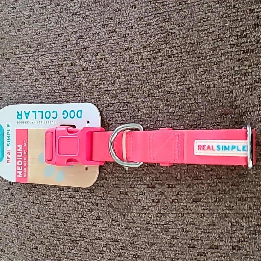 REAL SIMPLE MEDIUM PINK RUBBERIZED DOG COLLAR NECK SIZE 12" - 16"
